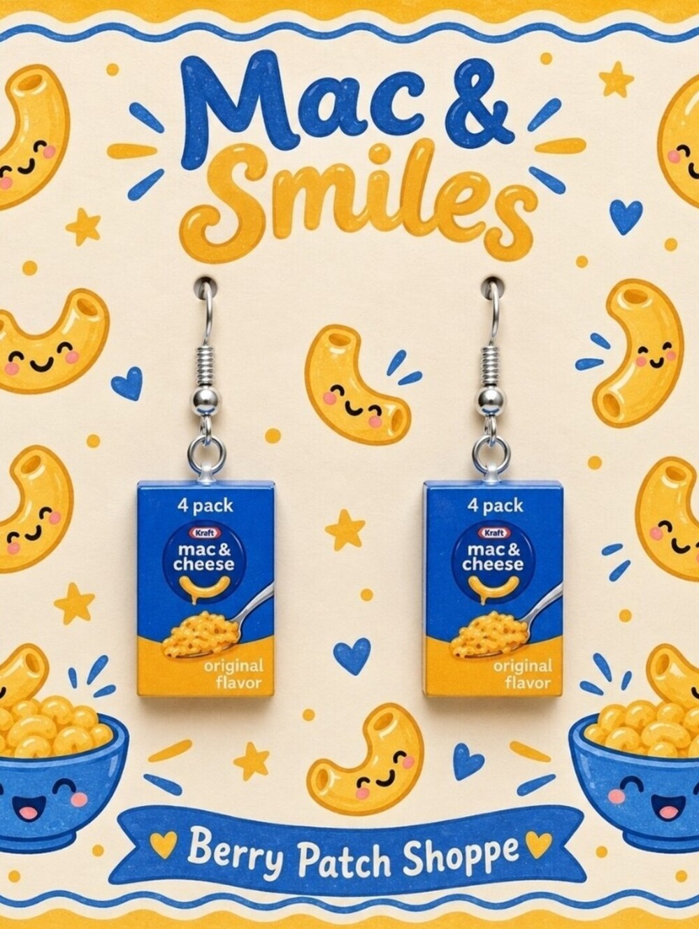 Fun Jewelry Mini Kraft Mac n Cheese Retro Novelty Hypoallergenic Earrings